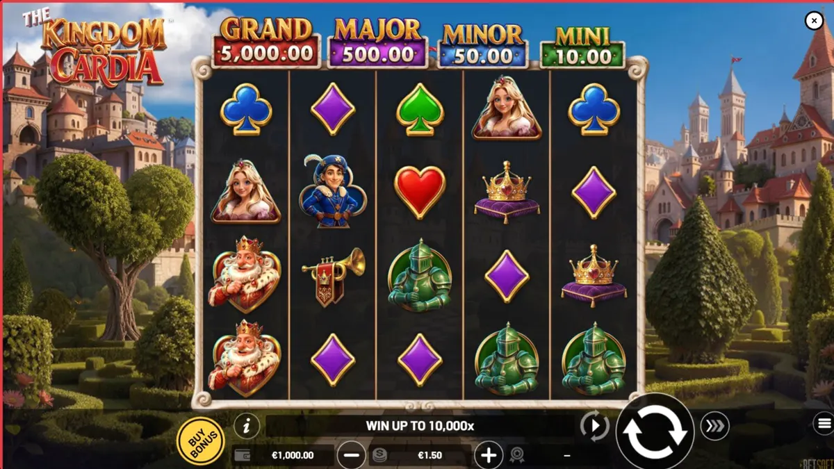 Pemandangan taman fantasi dalam slot The Kingdom of Cardia
