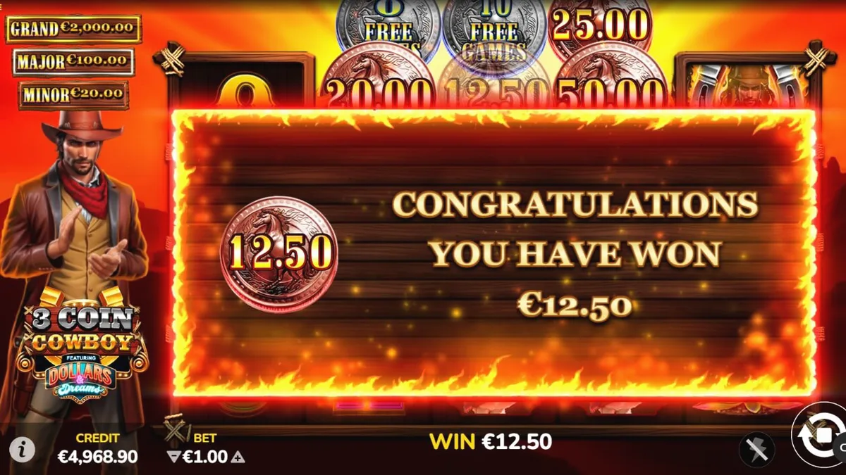 Pemandangan atmosferik Wild West dalam slot 3 Coin Cowboy Dollars & Dreams